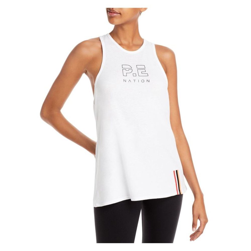 P. E NATION Womens White Longline Logo Sleeveless Active Wear Tank Top M
